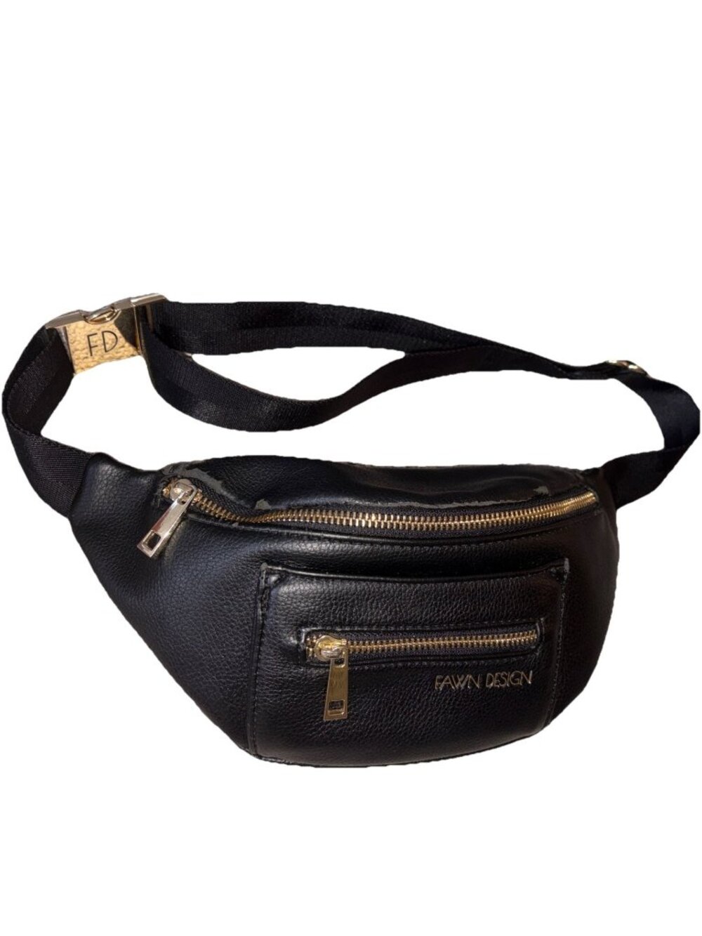 Fawn Design's faux leather Belt Bag Fanny Pack Gold 3 Zippers & 2 w pockets-READ